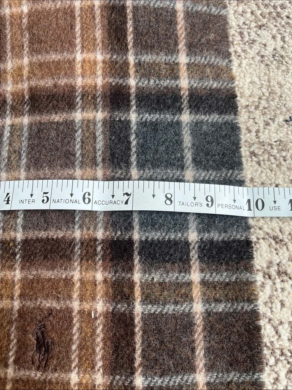 Ralph Lauren Gray and Brown Plaid Wool Scarf